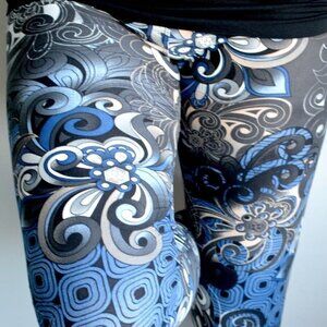 LEGGINGS DEPOT Blue & Black Paisley Print Full Length Leggings Size 12 NWT